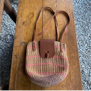 Vintage Sisal & Leather Bag Purse Boho Gypsy Festival